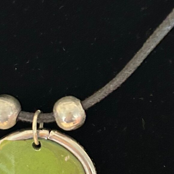 Jane Diaz Sterling Silver 925 OM symbol Green Charm - Silver Beaded Necklace - Picture 8 of 9